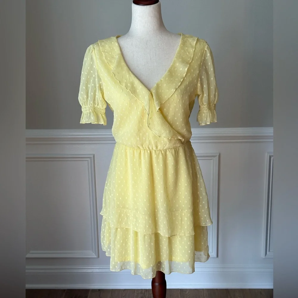 H&M Divided Yellow Puff Sleeved Ruffled Dress size Small - Picture 1 of 12